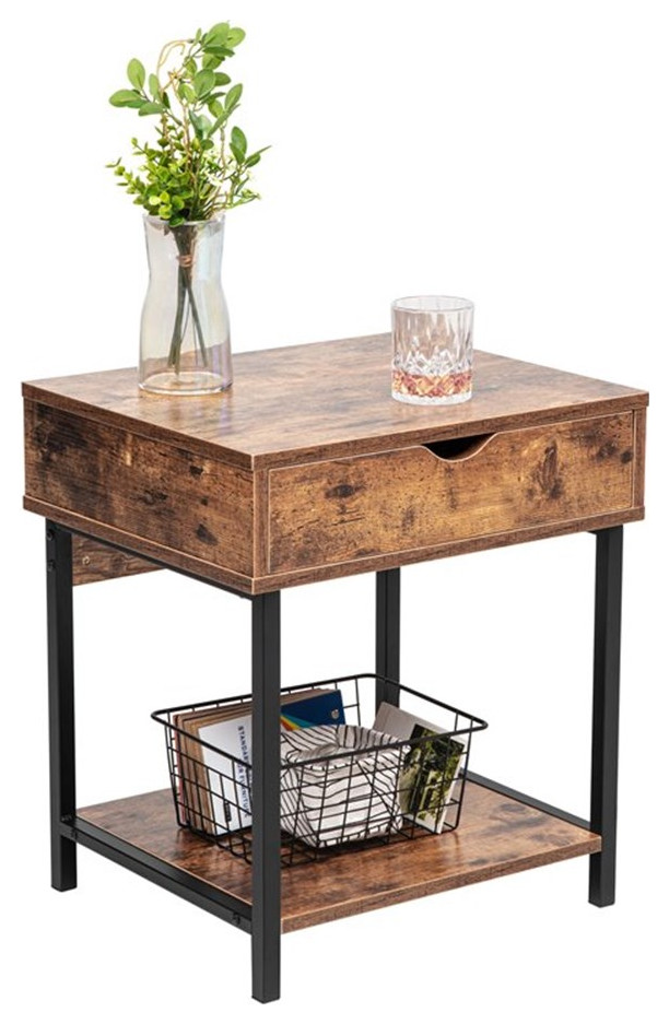 Home Square Modern Wood End Table with Drawer in Rustic Brown   Set of 2   Industrial   Side Tables And End Tables   by Homesquare  Houzz