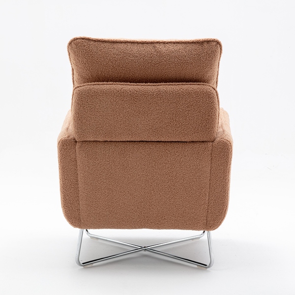 Modern Comfy Leisure Accent Chair， Teddy Short Plush Particle Velvet Armchair with Lumbar Pillow for Living Room， Office