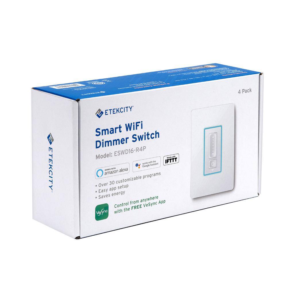 Etekcity Smart WiFi Single Pole Dimmer Switch (4-Pack) EDESSSECSUS0002