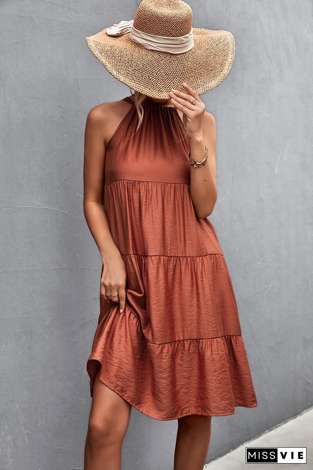 Sexy Women Summer Dress Elegant Halter Dresses New Casual Loose Waist Sleeveless Lace-up Folds A-line Midi Dress For Women