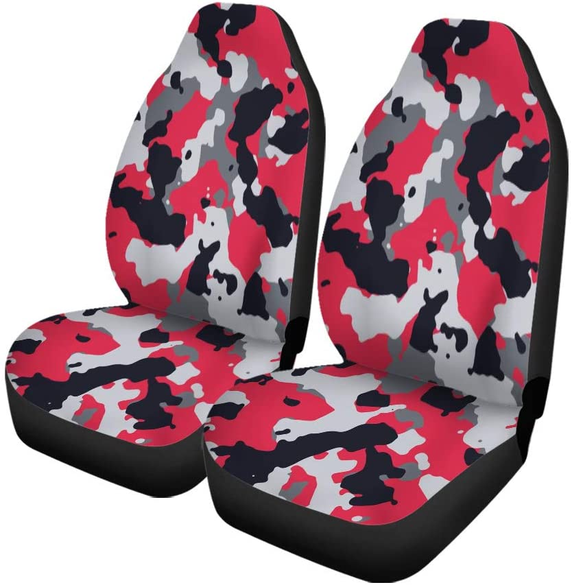 ZHANZZK Set of 2 Car Seat Covers Red and Gray Camo Pattern Camouflage Universal Auto Front Seats Protector Fits for Car，SUV Sedan，Truck