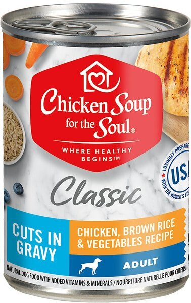 Chicken Soup for the Soul Classic Cuts in Gravy Chicken， Brown Rice and Vegtables Recipe Adult Dog Food