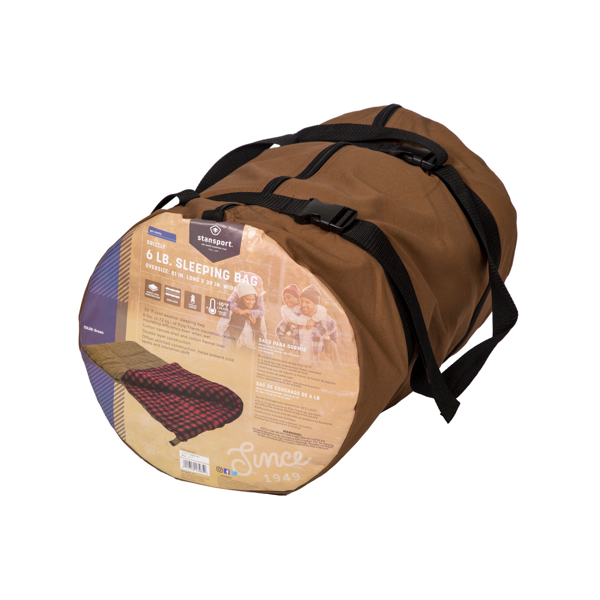 Stansport 6 lbs. Grizzly Rectangular Brown Canvas Sleeping Bag -10°F