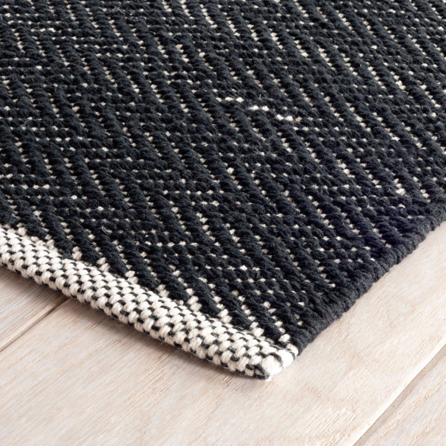 Herringbone Black Woven Cotton Rug