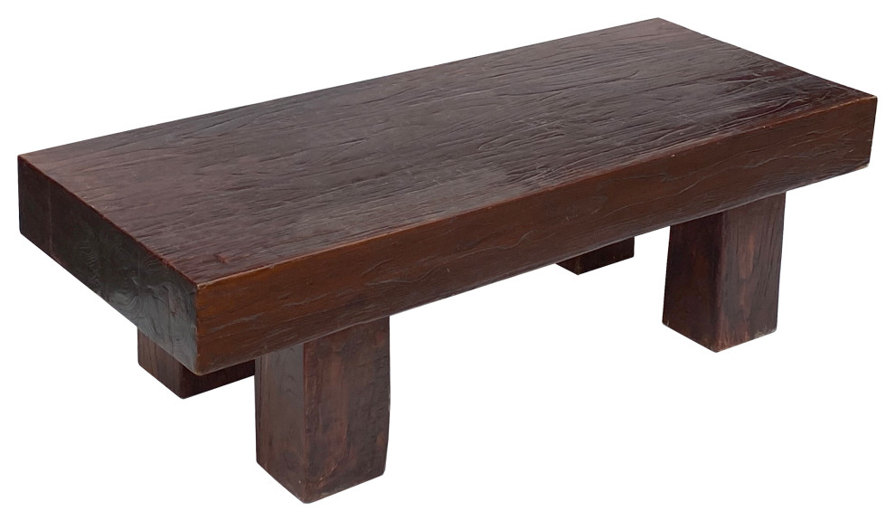 Brown Rectangular Bold Thick Wood Rough Grain Coffee Table Bench Hcs7282   Rustic   Coffee Tables   by Golden Lotus Antiques  Houzz