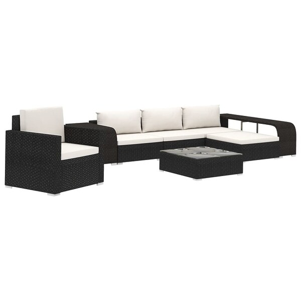 vidaXL 8 Piece Patio Lounge Set with Cushions Poly Rattan Black