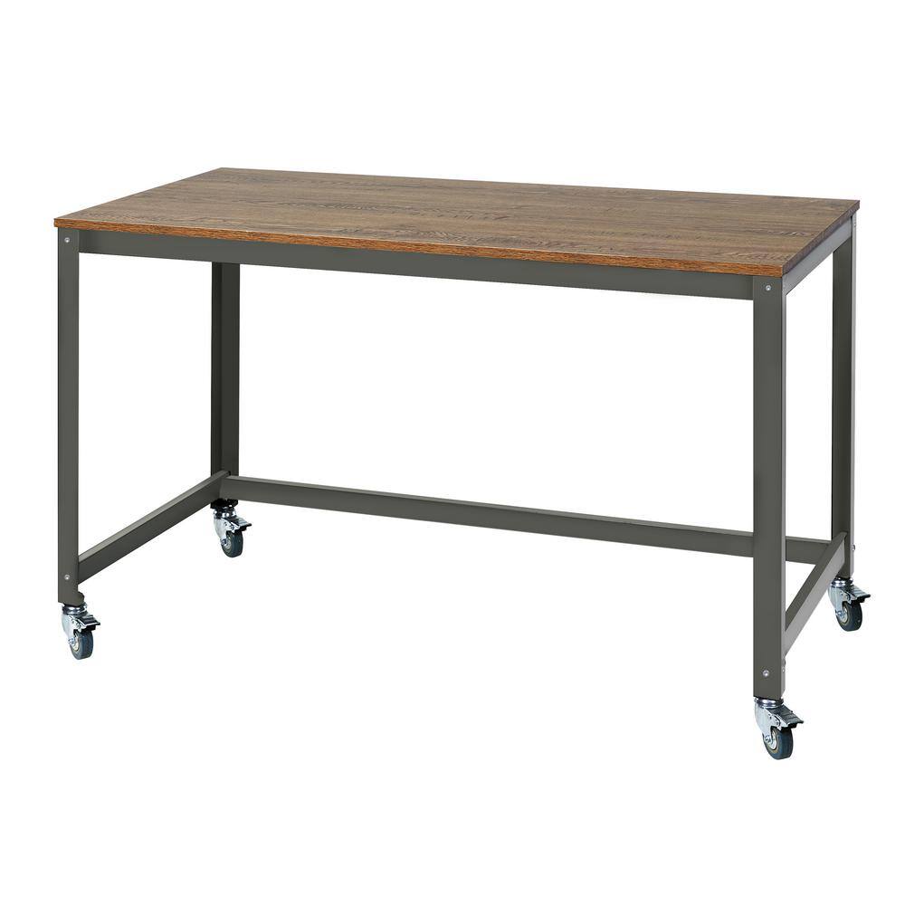 OneSpace 48 in. Rectangular Wood GrainGray Writing Desk with Wheels 50-JN16DSK