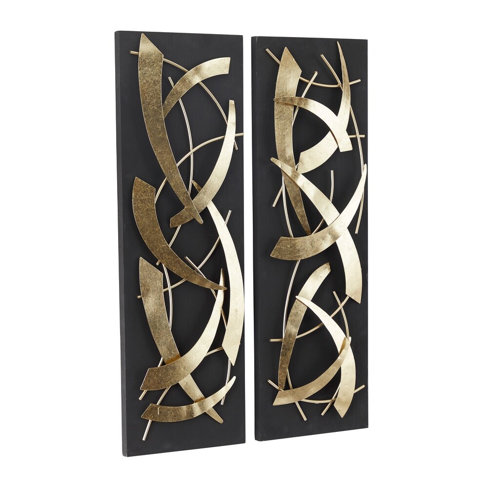 Contemporary Wood and Metal 3D Sculptural Wall Decor (Set of 2)