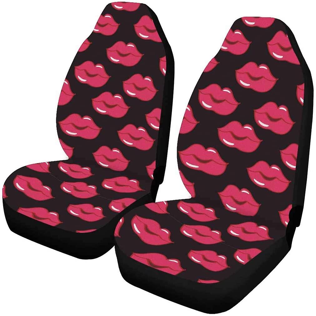 Set Of 2 Car Seat Covers Red Lips Universal Auto Front Seats Protector Fits For Car，suv Sedan，truck D---74541