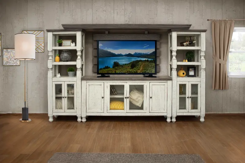 Stone Distressed White 4 Piece Entertainment Center