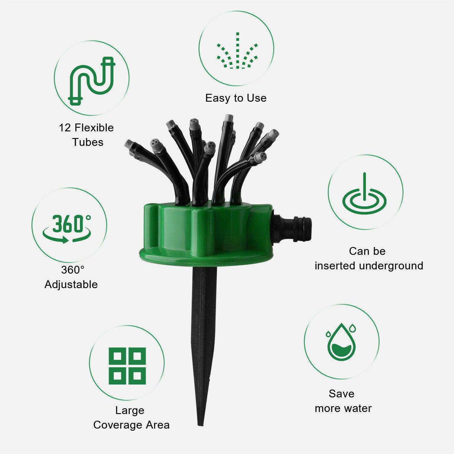 Garden Sprinkler Multi-Tips Lawn Sprinkler Head Nozzle 12 Flexible Spray Nozzles 360 Degree Rotating Lawn Sprinkler Outdoor Garden Patio Water Sprayer Gardening Watering System