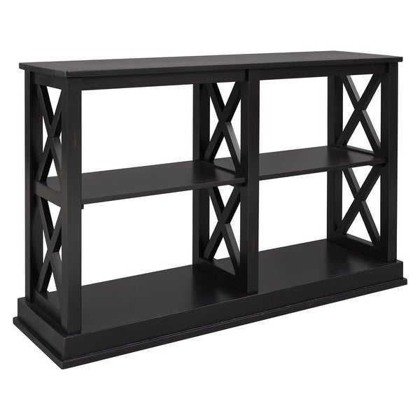 Modern Style Console Table with 3-Tier and Shelves， X Shape Legs