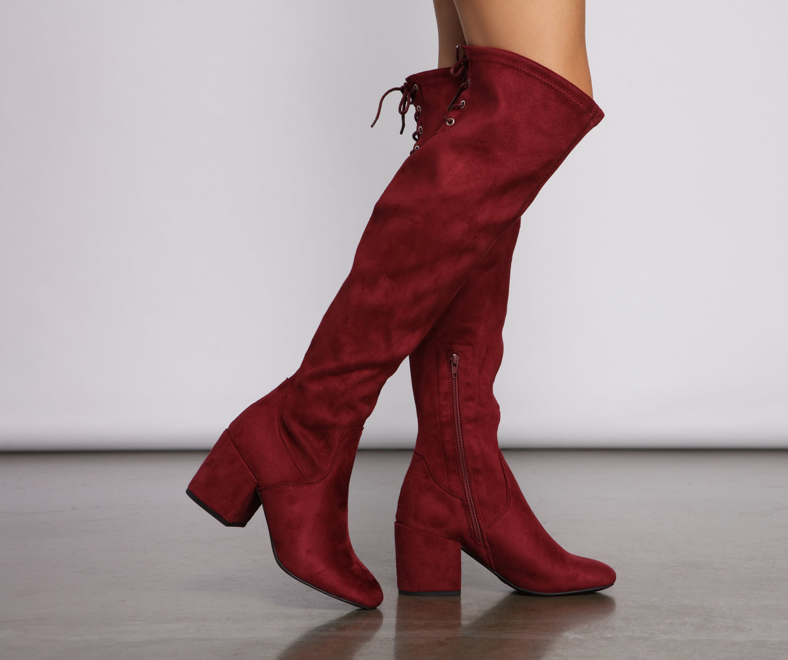 Over The Knee Tie Back Heeled Boots