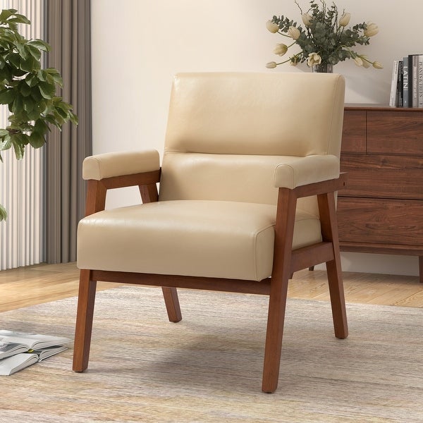 Philipp Mid-century Modern Leather Armchair with Tufted Design by HULALA HOME