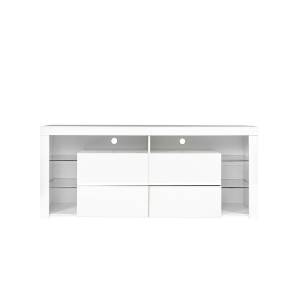 66''L Modern Contracted 4 Doors TV Stand TV Cabinet with RGB LED LightsandStorage DrawersandOpen Shelves for Living Room Bedroom