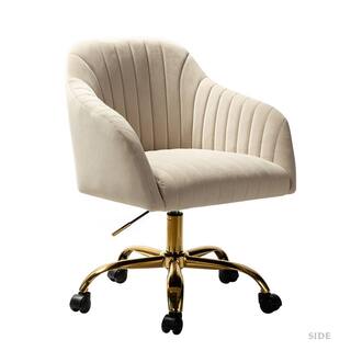 JAYDEN CREATION Sinda Modern Tan Velvet Swivel and Adjustable Task Chair with Gold Base CHDT0084-TAN-P