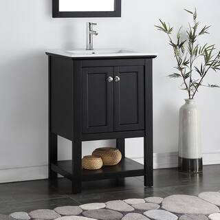 Fresca Bradford 24 in. W Traditional Bathroom Vanity in Black with Ceramic Vanity Top in White with White Basin FVNHD0104BL-CMB