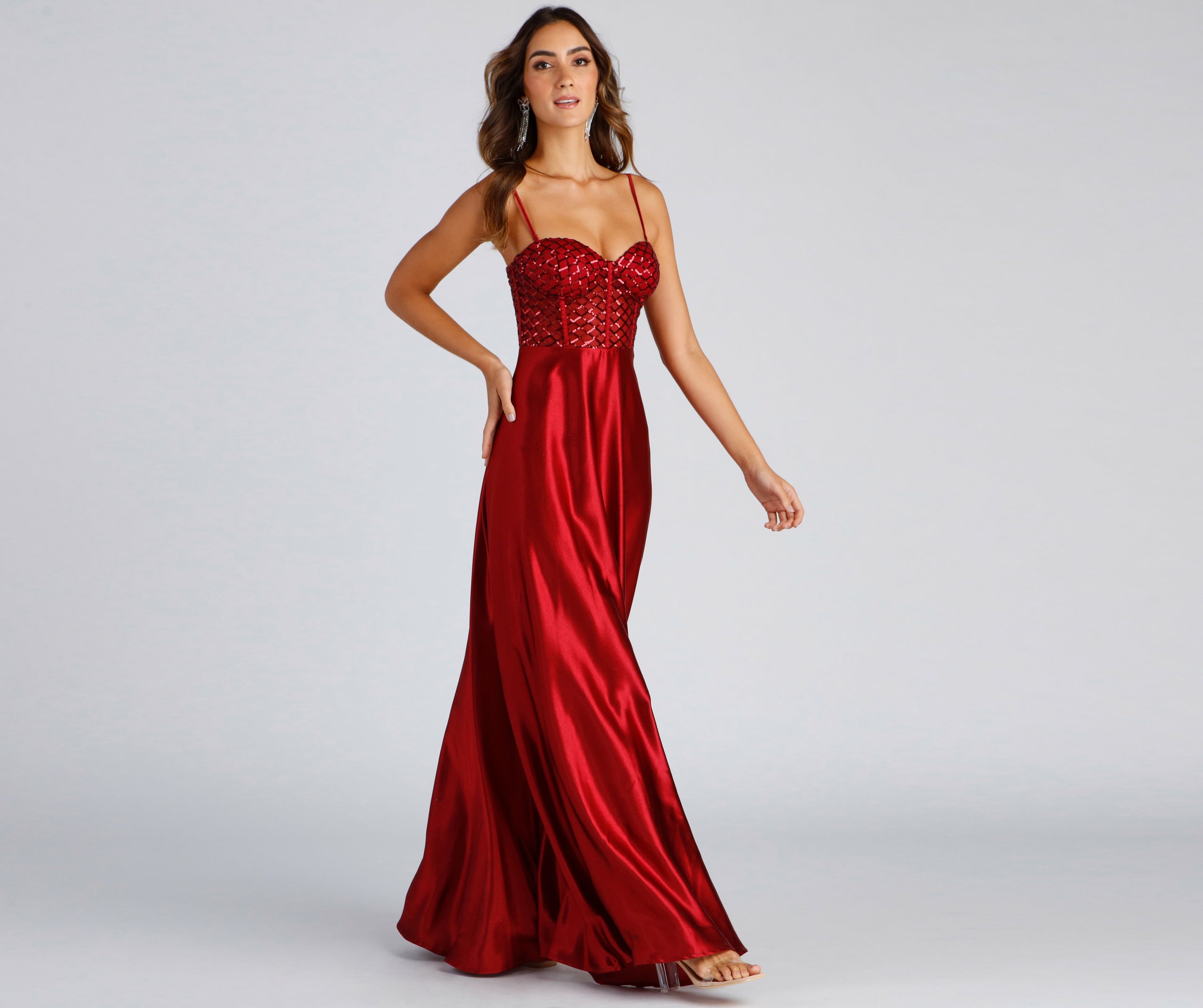 Brookelle Sequin Sweetheart Satin Formal Dress