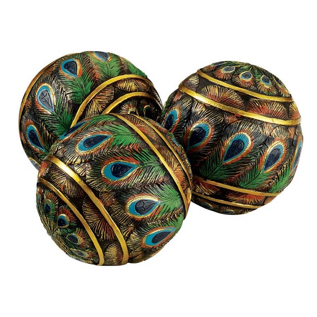 Design Toscano Peacock feathered Orbs Decorative Accent Balls Set Of Three