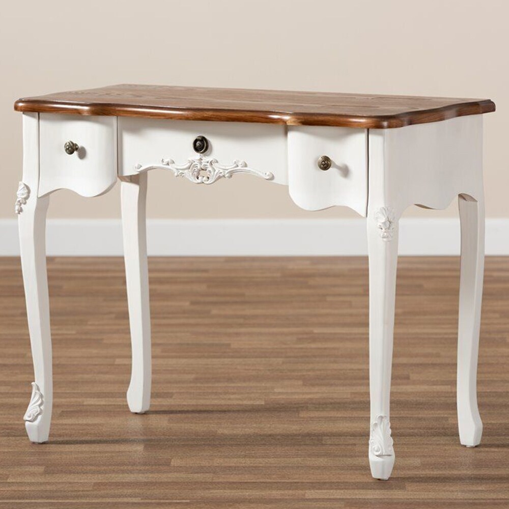 White and Brown Finished 3 Drawer Small Wood Console Table   54 x 84