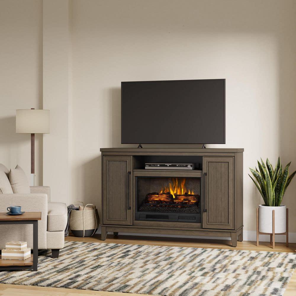 SCOTT LIVING BLAINE 54 in Freestanding Media Console Wooden Electric Fireplace in Light Brown Birch