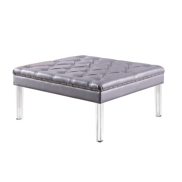 18-inch Faux Leather Upholstered Diamond Tufted Living Room Coffee Table with Acrylic Legs