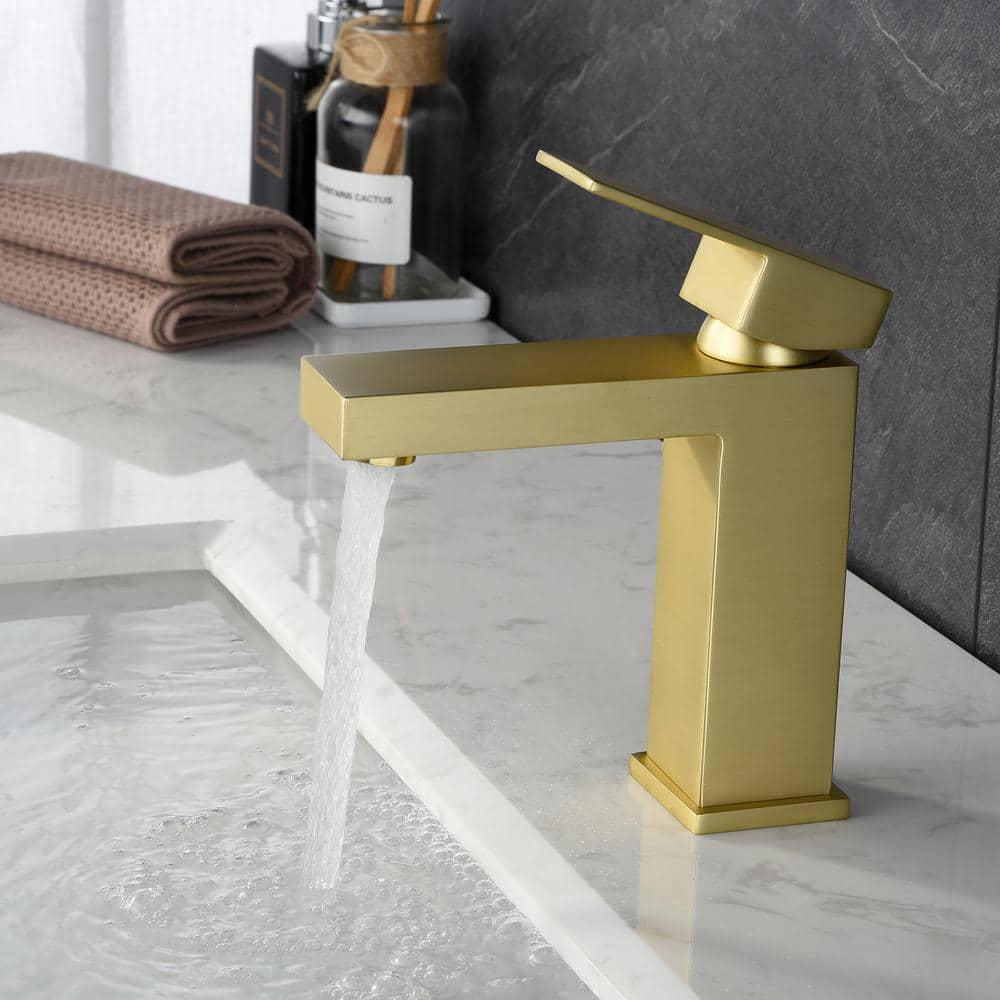 Boyel Living Single Handle Single Hole Bathroom Faucet with Water Supply Lines in Brushed Gold  Short