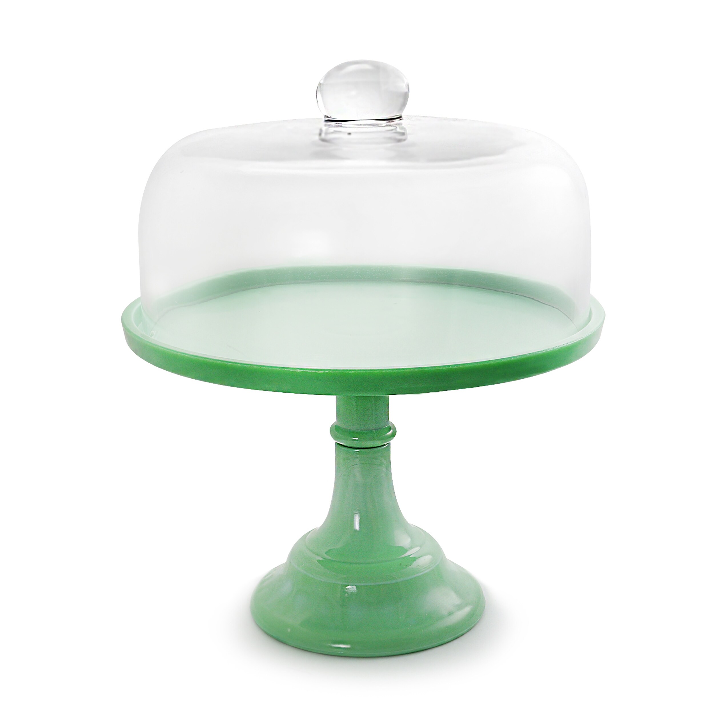 10 Inch Cake Stand with Glass Cover in Jade