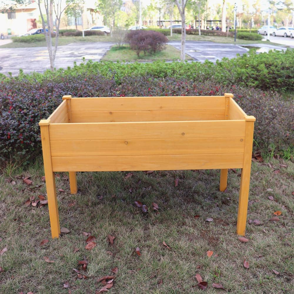 Natural Wood Outdoor Raised Garden Bed， Elevated Reinforced Large Garden Planters Boxes TN1017E-90