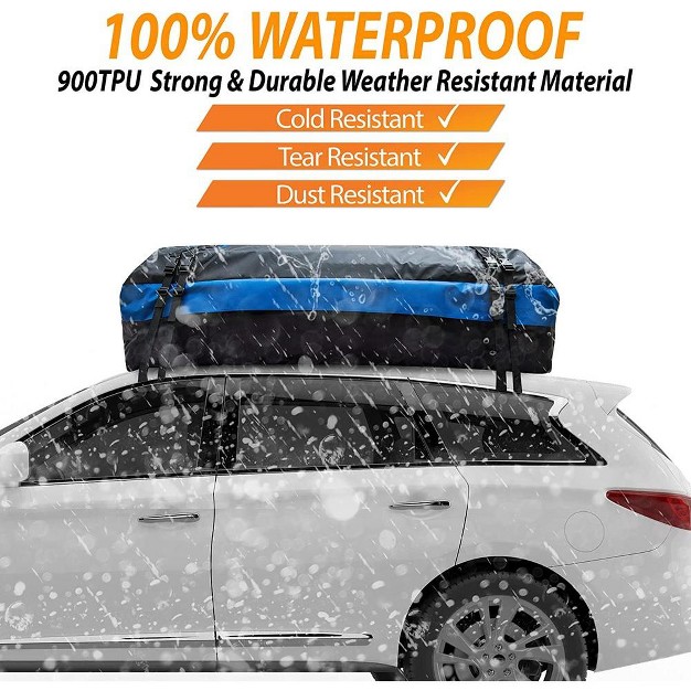 Zone Tech Car Roof Cargo Bag Protective Anti Slip Mat 21 Cubic Feet For Car With Or Without Racks Black Blue Stripe Cushioning Car Roof Pad