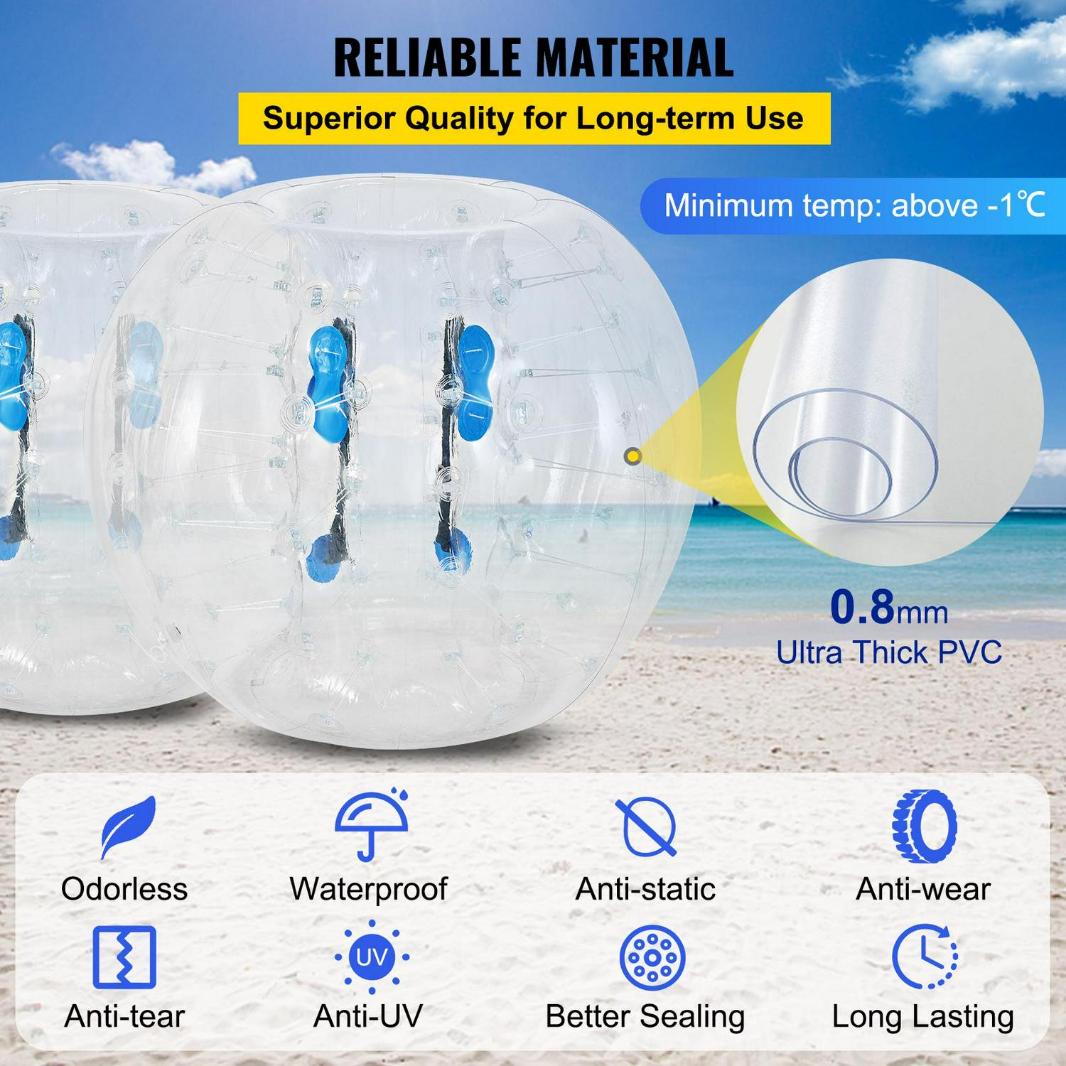 VEVOR Inflatable Bumper Balls 2 PCS ，Bumper Bubble Balls 4ft， Inflatable Bumper Ball with PVC Material ， Inflatable Body Zorb Ball for Adults and Teens Outdoor Activities