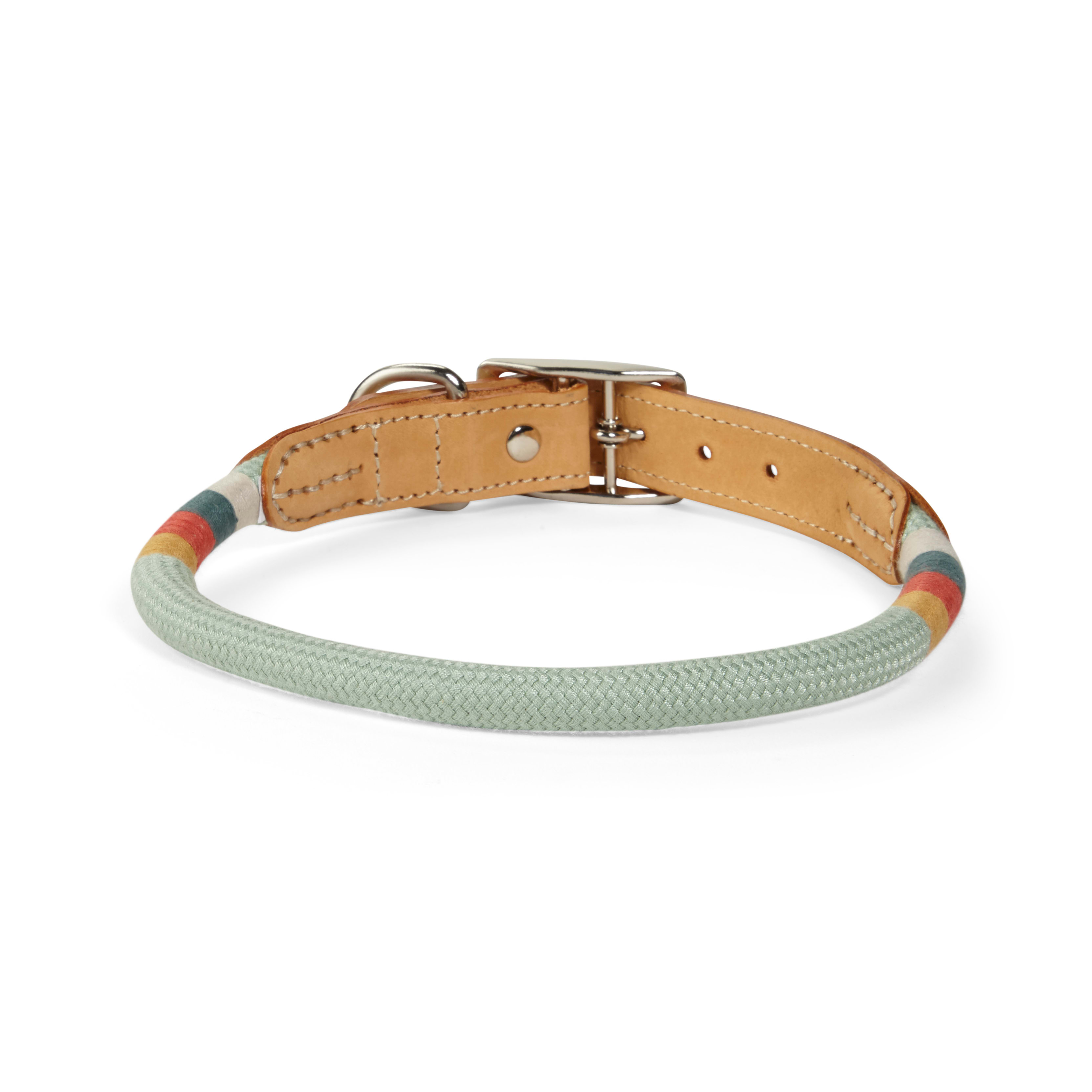 YOULY The Wanderer Green Rope  Leather Dog Collar， Small