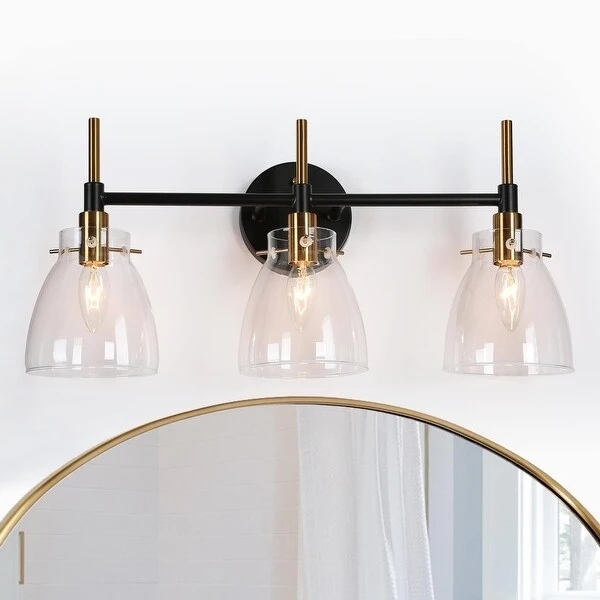 Modern Black Gold 2/3/4 Lights Vanity Light Fixture Glass Bathroom Lighting