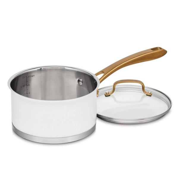 Cuisinart Classic 2 5qt Stainless Steel Saucepan With Cover And Brushed Gold Handles Matte White