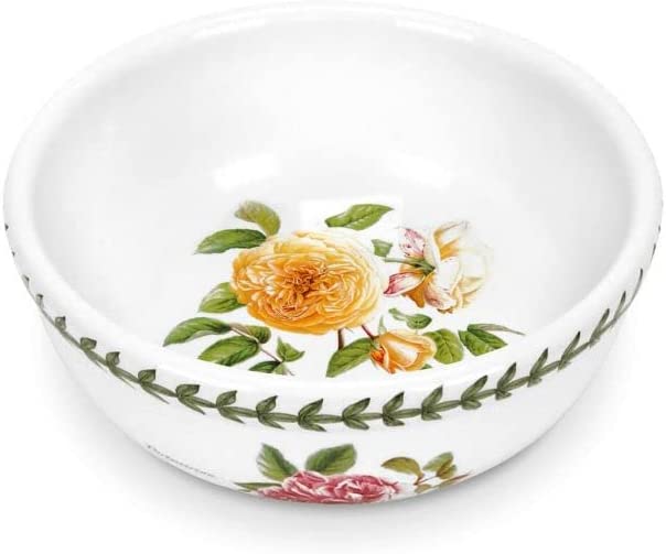 Portmeirion Botanic Roses 5.5” Fruit Salad Bowl with Assorted Rose Motifs， set of 4， Dishwasher， Microwave， Warm Oven， and Freezer Safe， For Cereal， Breakfast， Dessert