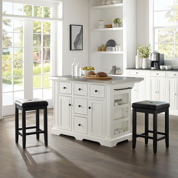 Julia Stainless Steel Top Island W/Uph Square Stools