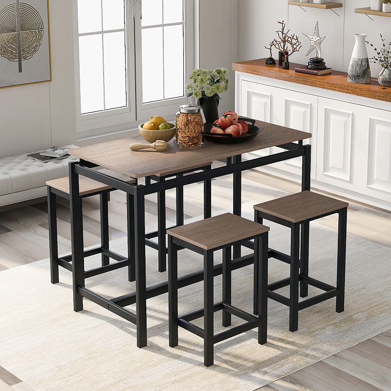 Merax 5-Piece Kitchen Counter Height Table Set， Industrial Dining Table with 4 Chairs