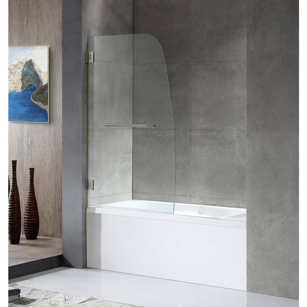 ANZZI Vensea Series 31.5 in. x 58 in. Frameless Hinged Bathtub Door in Brushed Nickel SD-AZ8074-01BN