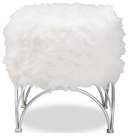 Baxton Studio Celia Modern and Contemporary White Faux Fur Upholstered...   Contemporary   Footstools And Ottomans   by HedgeApple  Houzz