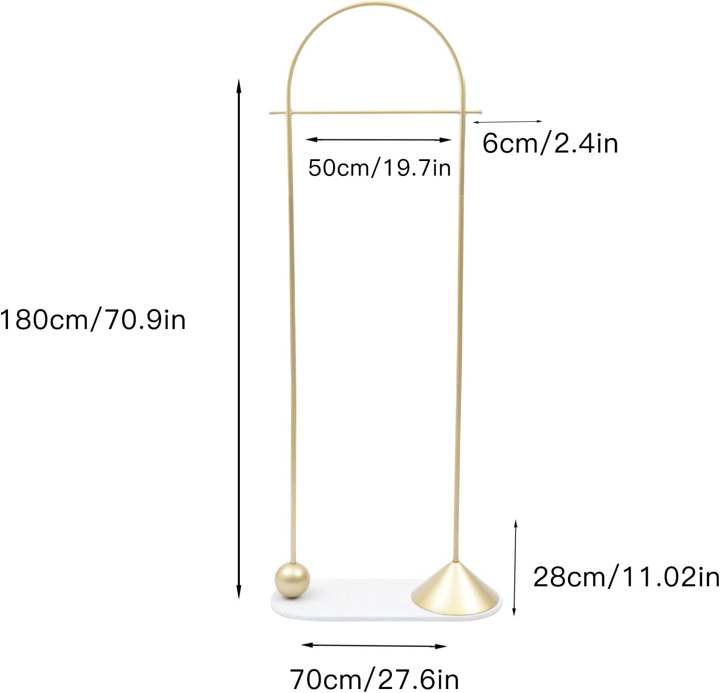 MONIPA 2 Rounded Hooks and U-shaped Marble Base Coat Rack Freestanding Gold Heavy Duty Garment Rack with Hanging Rod