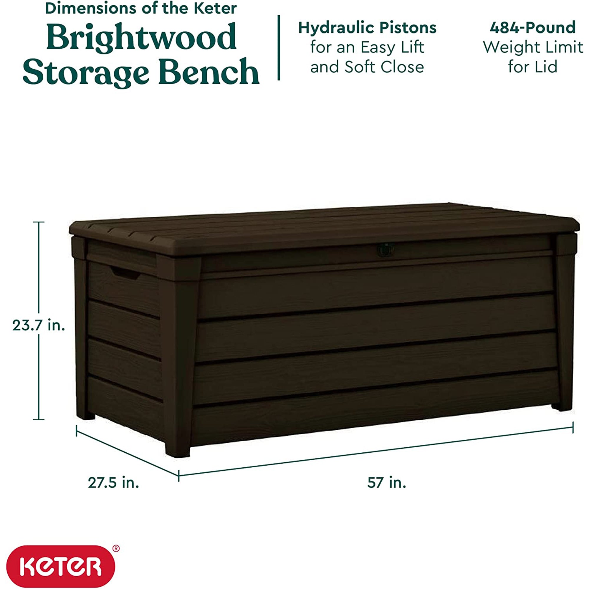 Keter Brightwood Weatherproof Patio Deck Storage Box Bench, Brown (2 Pack)