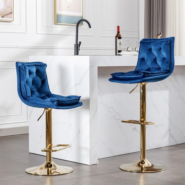 Velvet Bar Stools with Chrome Footrest and Base Swivel (Set of 2)