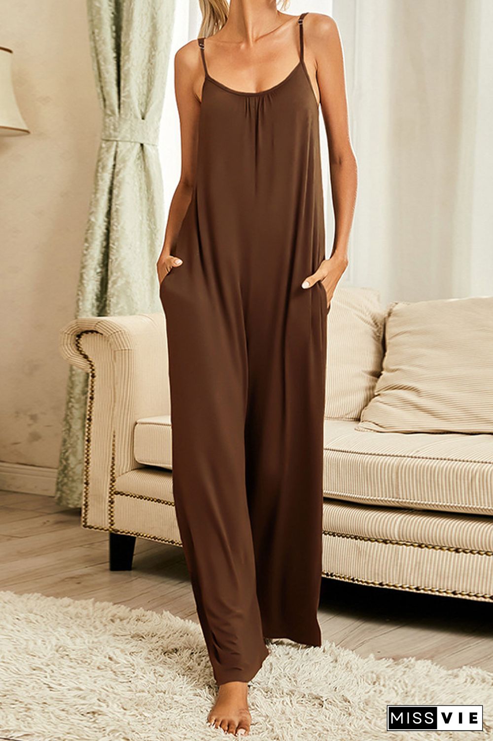 Plain Color Long Pants Loose Jumpsuit Wholesale