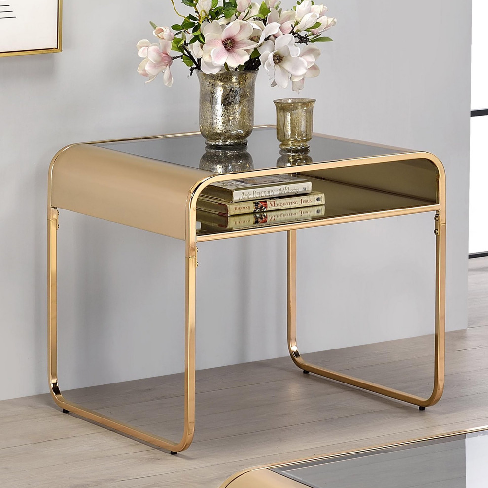 Contemporary Side Table  U Shaped Golden Frame With Glass Top  ampMiddle Shelf   Contemporary   Side Tables And End Tables   by Decor Love  Houzz