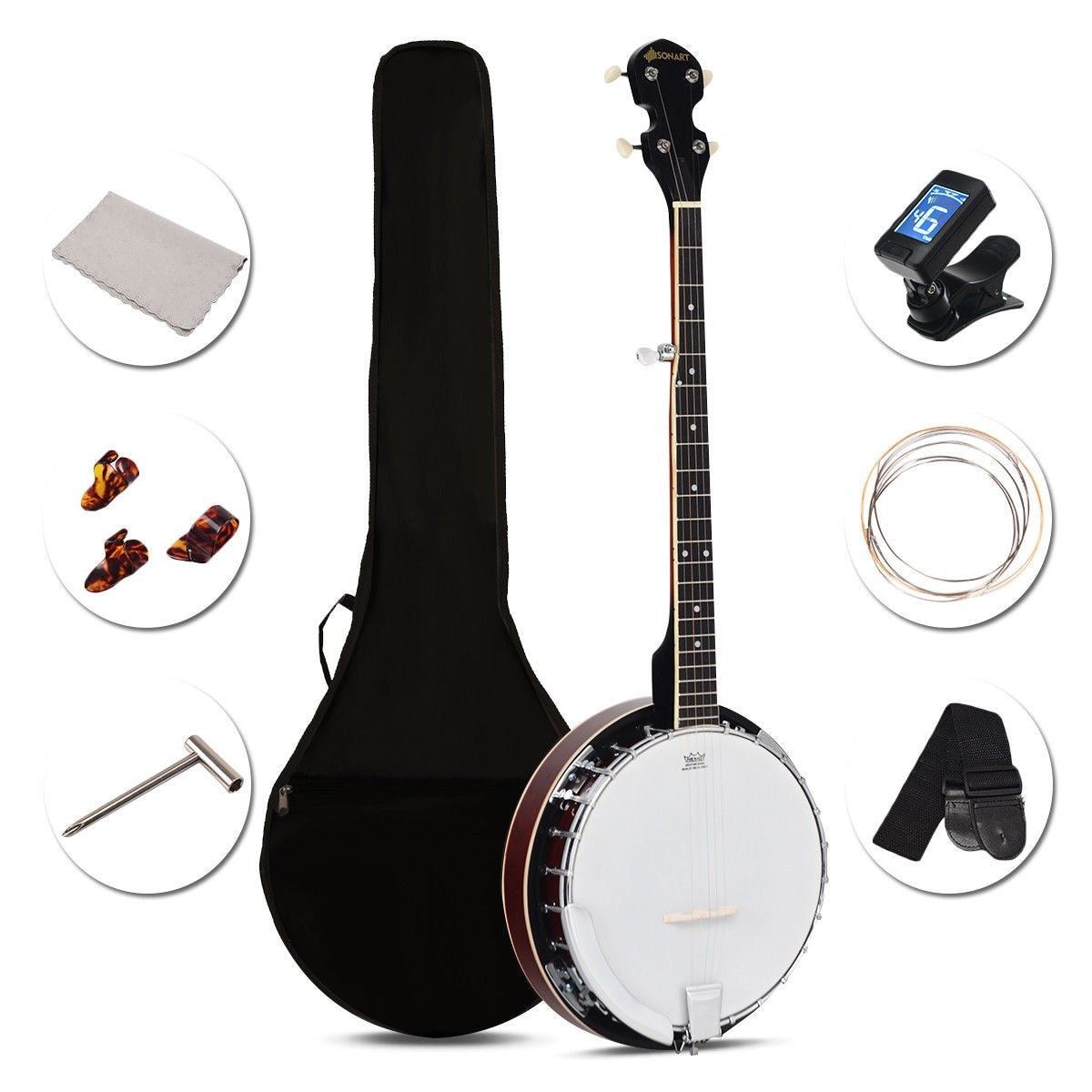 Costzon 5-String Banjo 24 Bracket with Geared 5th Tuner and Mid-range Closed Handle (41.5 IN)