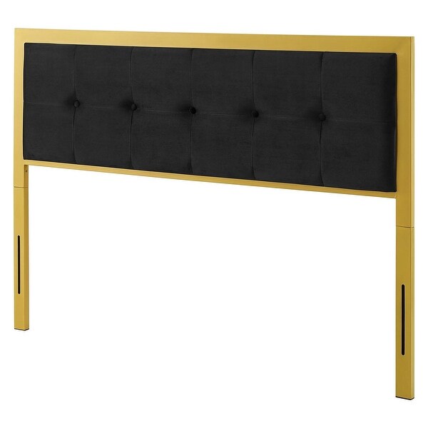 Panama Modern Black Velvet Button Tufted Upholstered King Size Metal Headboard - - 31717174