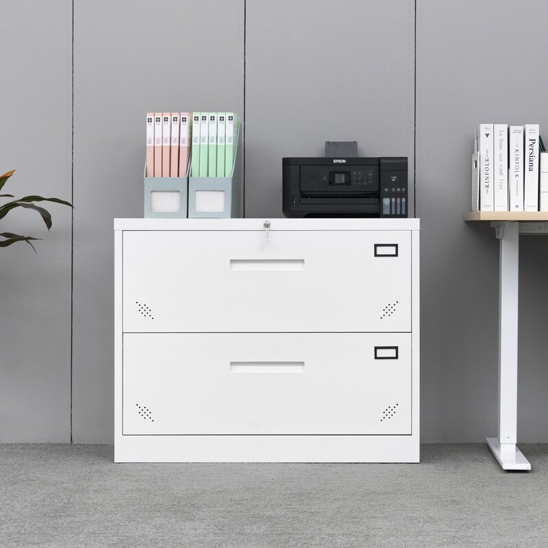 2 Drawer Lateral Filing Cabinet for Legal/Letter A4 Size  Large Deep Drawers Locked By Keys for Home office