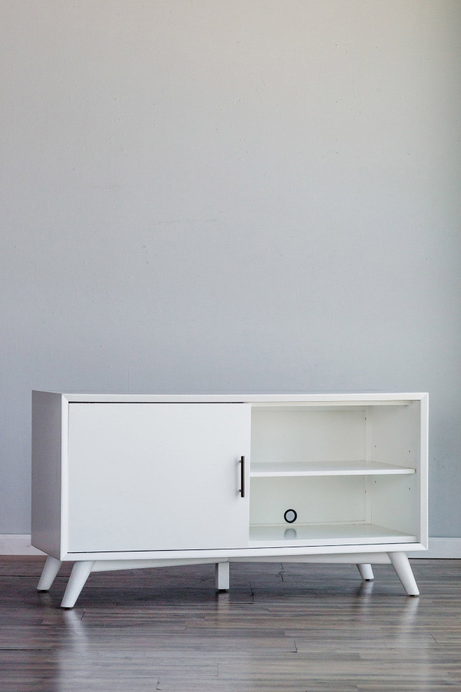 Flynn Small TV Console  White   Midcentury   Entertainment Centers And Tv Stands   by Kolibri Decor  Houzz