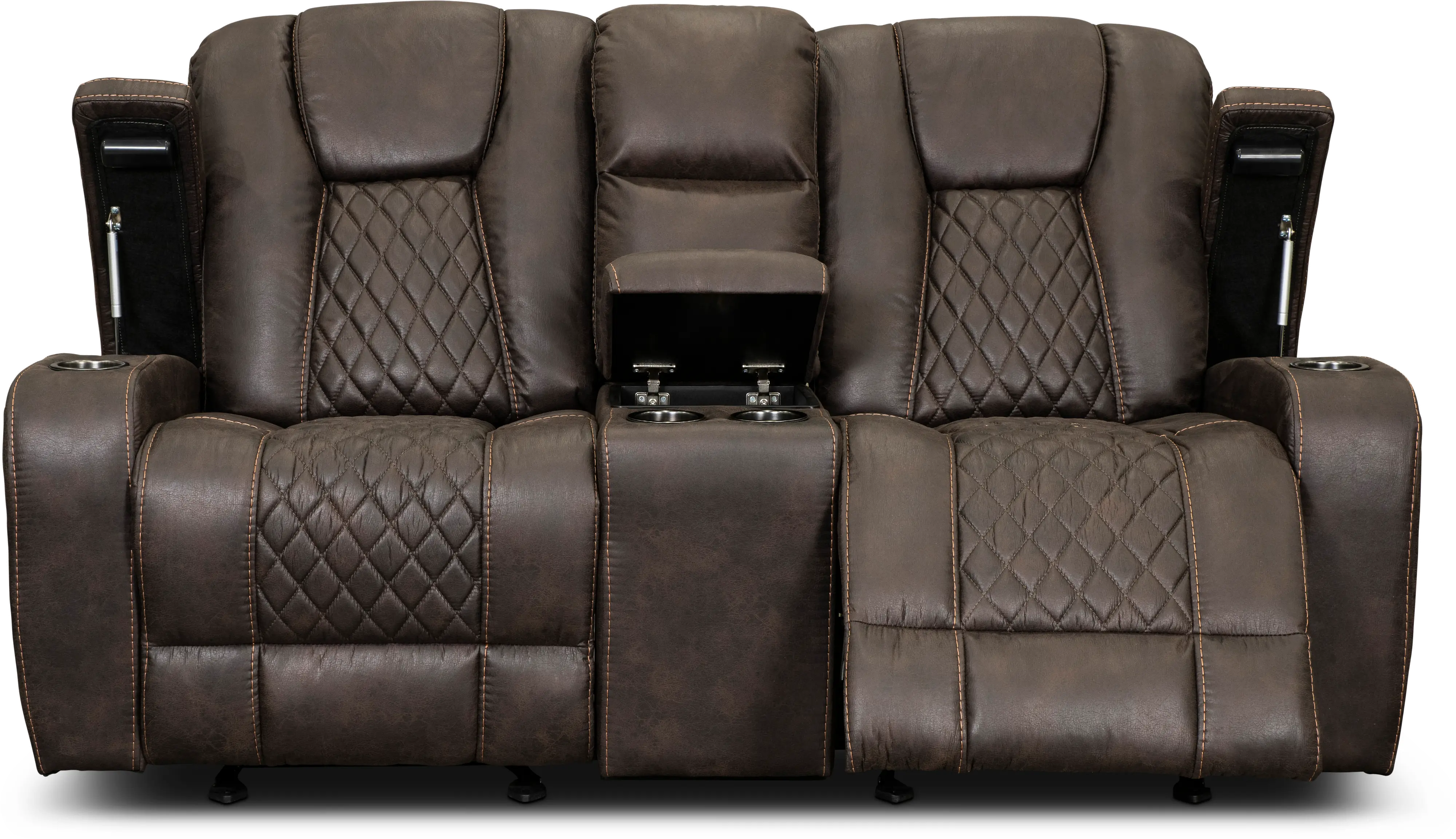 Transformer Dark Brown Gliding Reclining Loveseat with Console