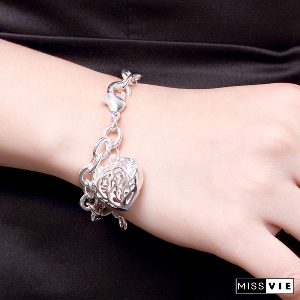 Fashion Jewelry 925 Sterling Silver Heart-Shape Chain Bracelets for Women